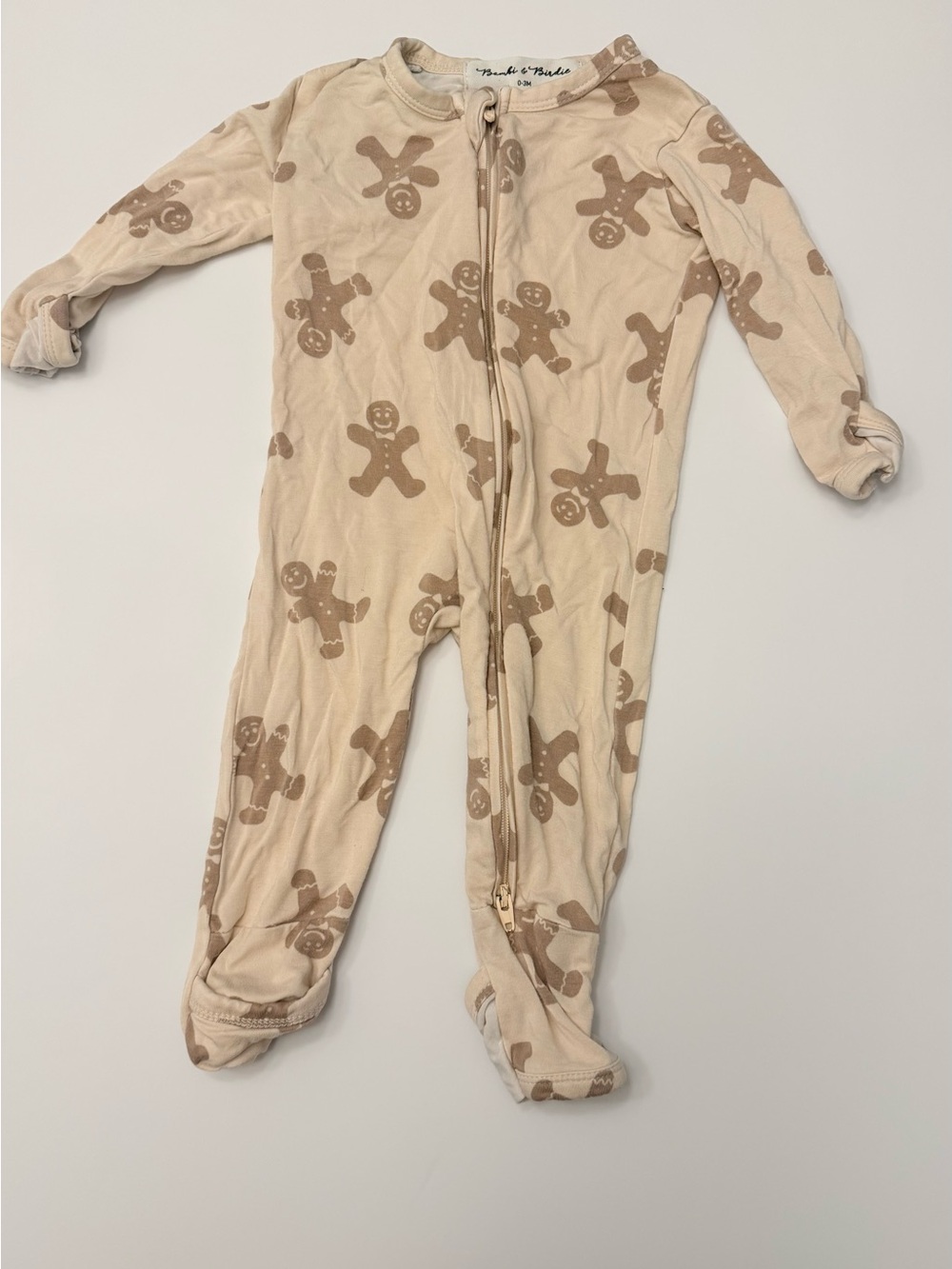 Neutral Gingerbread Print Footed One-Piece - Cream & Brown